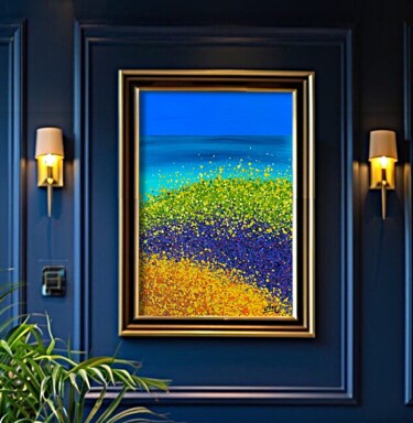 Echoes of Inner Sky – Bold Colorful Abstract Yellow Blue "Echoes of Inner Sky…" başlıklı Tablo Nadiia Antoniuk tarafından, Orijinal sanat, Akrilik Ahşap Sedye çerçevesi üzerine mont…