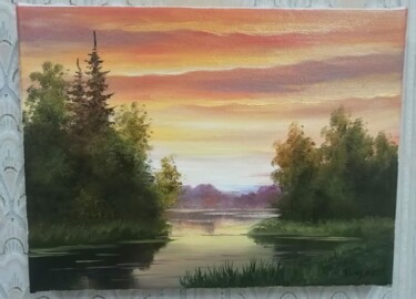 Serene Sunset Oasis Schilderij getiteld "Serene Sunset Oasis" door Sultan Aubekerov, Origineel Kunstwerk, Olie