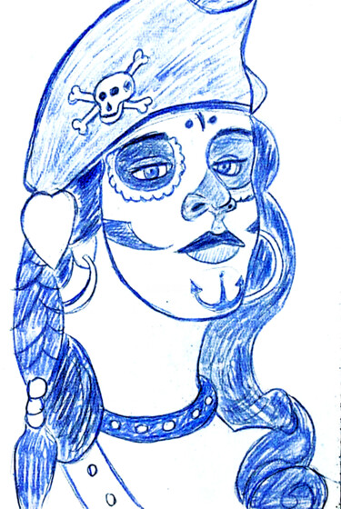 "La femme pirate" başlıklı Resim José Espiguinha tarafından, Orijinal sanat, Kalem