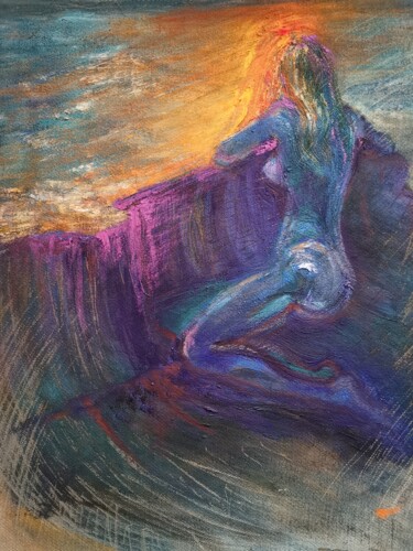 Naked girl in a boat. Bright colors. Orange. Purple. Turquoi 绘画 标题为“Naked girl in a boa…” 由Allen Light, 原创艺术品, 油