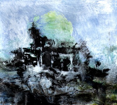 Peinture intitulée "Paysage avec ruine" par Dominique Leblanc, Œuvre d'art originale, Encre