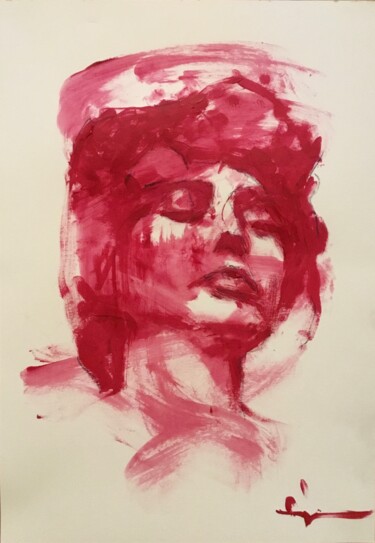 Schilderij getiteld "Red Monochrome" door Dominique Dève, Origineel Kunstwerk, Acryl