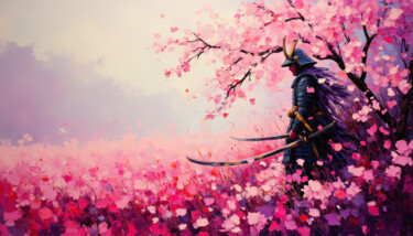 A field of cherry blossom dotted with pink petals... and blo 제목이 "A field of cherry b…"인 디지털 아트 Caprice로, 원작, AI 생성 이미지