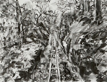 제목이 "Train tracks."인 그림 Victoria General로, 원작, 숯