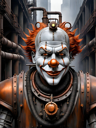 Mad Rain Circus - Groovy The Tin Clown Arte digitale intitolato "Mad Rain Circus - G…" da Daniel Arrhakis, Opera d'arte originale, Collage digitale