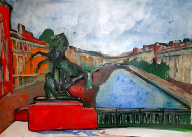 Schilderij getiteld "Town horse" door Alexey Zhucovsky, Origineel Kunstwerk, Aquarel
