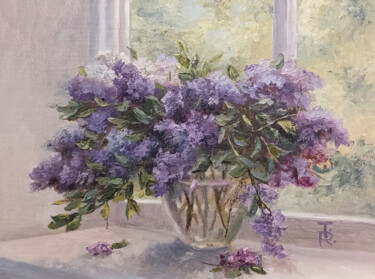 Schilderij getiteld "Still Life With Lil…" door Tamara Rozinskay, Origineel Kunstwerk, Olie Gemonteerd op Karton