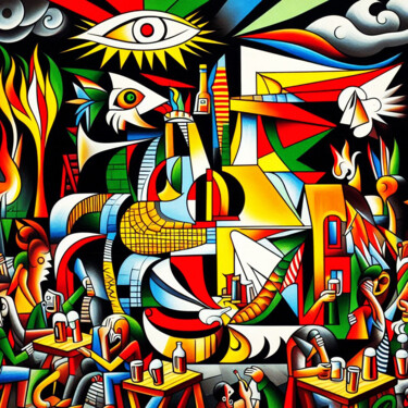 Pittura intitolato "Beer Garden - Outdo…" da Lee Eggstein, Opera d'arte originale, Stampa digitale Montato su Telaio per bar…
