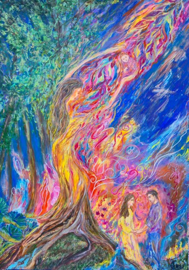 Tree of Ancestral Blessing. Peinture intitulée "Tree of Ancestral B…" par Inessa Lightart, Œuvre d'art originale, Acrylique