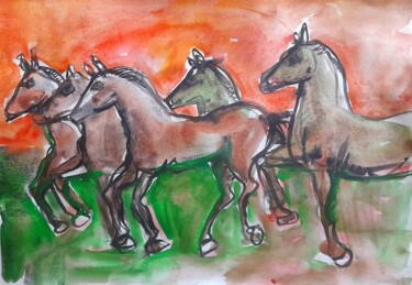 绘画 标题为“Horses” 由Alexey Zhucovsky, 原创艺术品, 水彩