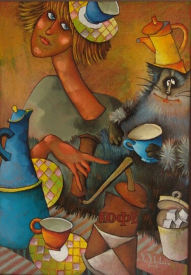 "Кофейные друзья" başlıklı Tablo Svetlana Sokolova tarafından, Orijinal sanat, Petrol