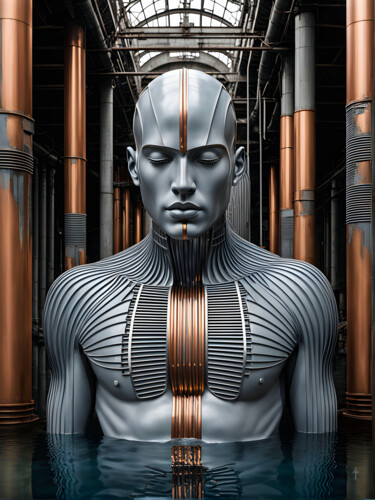 Digitale Kunst getiteld "Copper Voltage Eunu…" door Daniel Arrhakis, Origineel Kunstwerk, AI gegenereerde afbeelding