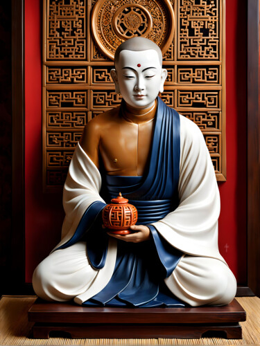 The Japanese Sculpture Monk Box Arte digitale intitolato "The Japanese Sculpt…" da Daniel Arrhakis, Opera d'arte originale, Immagine generata dall'IA
