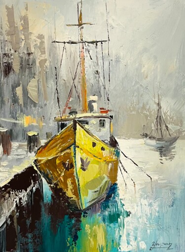 Golden Mooring Картина под названием "Golden Mooring" - Vahe Bagumyan, Подлинное произведение искусства, Масло Установлен на Деревянная рам…