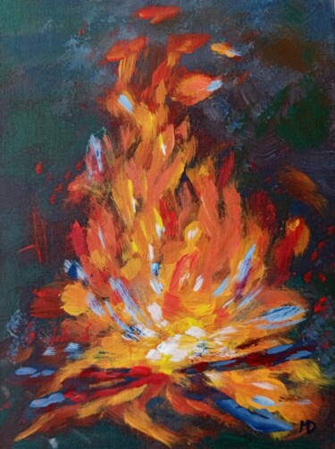 Flickering flames Pittura intitolato "Flickering flames" da Dilyara Moldabekova, Opera d'arte originale, Acrilico Montato su Cartone