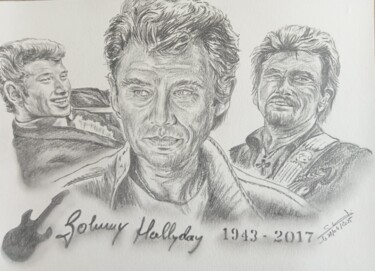 Dessin du chanteur Johnny Hallyday réalisé aux crayons Tekening getiteld "Dessin du chanteur…" door Gilles Staub (LeCrayonAgile), Origineel Kunstwerk, Potlood