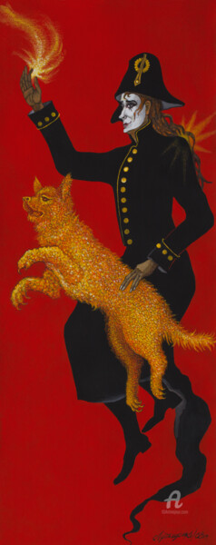 Black Harlequin and Star Dog 绘画 标题为“Black Harlequin and…” 由Iryna Lupashchenko, 原创艺术品, 水粉 安装在纸板上