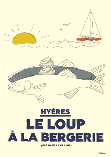 Le loup à la bergerie - Illustration naïve méditerranéenne Arte digitale intitolato "Le loup à la berger…" da Petitetoulon, Opera d'arte originale, Pittura digitale