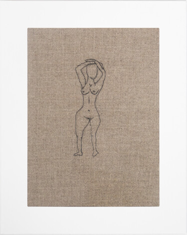 Nude No.1. Series "Stitching Nudes" 纺织艺术 标题为“Nude No.1. Series "…” 由Lena Ash, 原创艺术品, 刺绣 安装在纸板上