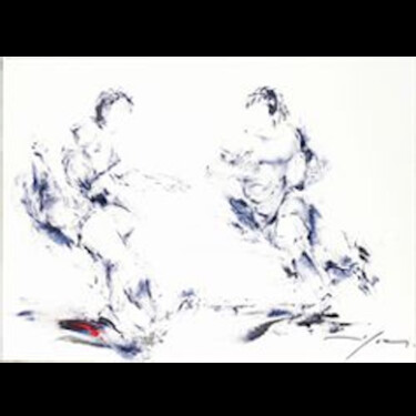 Schilderij getiteld "Contre-Pied" door René Goxes, Origineel Kunstwerk, Olie