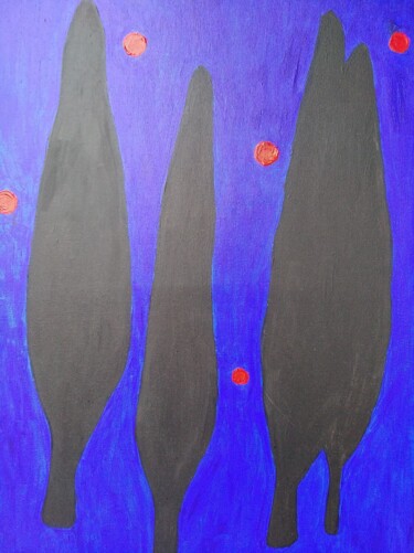 绘画 标题为“Cypresses at Night…” 由Marina Zlender, 原创艺术品, 油