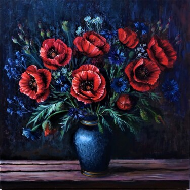 제목이 "Bouquet of poppies…"인 미술작품 Larisa Sidorova (Alsi)로, 원작, 기름 나무 들것 프레임에 장착됨