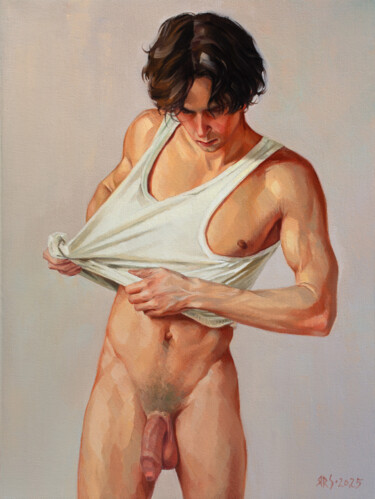NUDE MALE MODEL #4 제목이 "NUDE MALE MODEL #4"인 미술작품 Yaroslav Sobol로, 원작, 기름 나무 들것 프레임에 장착됨