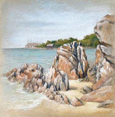 Coastline | Soft Pastel on Paper Tekening getiteld "Coastline | Soft Pa…" door Sundra, Origineel Kunstwerk, Pastel