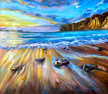 绘画 标题为“Sea sunrise.” 由Elena Reutova, 原创艺术品, 油 安装在木质担架架上