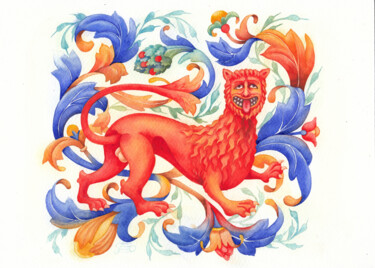 The Medieval Lion 绘画 标题为“The Medieval Lion” 由Ekaterina Glazkova, 原创艺术品, 水彩