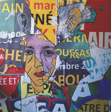 Schilderij getiteld "tête d' affiche 4" door Patrick Tourtel, Origineel Kunstwerk, Marker Gemonteerd op Frame voor houten br…