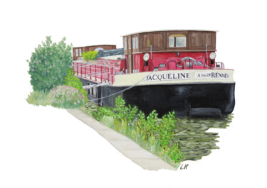 绘画 标题为“Péniche sur la Vila…” 由Lucile Héritier, 原创艺术品, 油