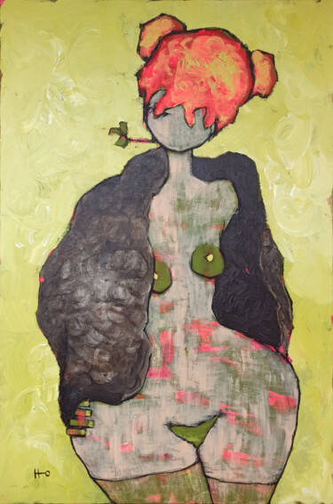 Painting titled "Que te quiero verde" by Eva Hidalgo, Original Artwork, Acrylic Mounted on Wood Stretcher frame