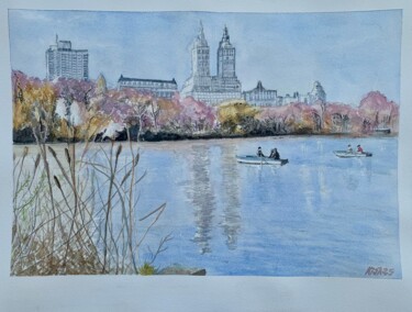Pintura intitulada "Balade en barque à…" por Kija, Obras de arte originais, Aquarela