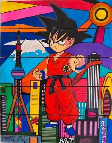 Pintura intitulada "Street art Son Goku…" por Caronart, Obras de arte originais, Acrílico
