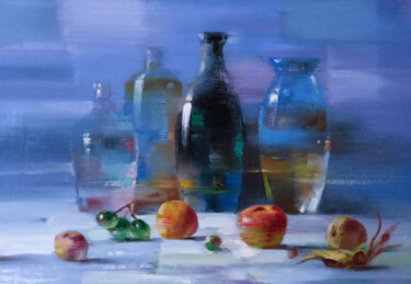 Pittura intitolato "Still life on a blu…" da Anatoly Tarabanov, Opera d'arte originale, Olio Montato su Cartone