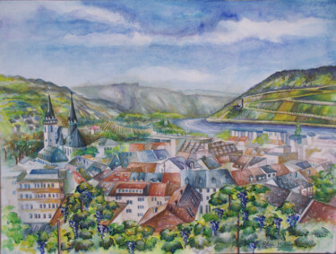 Bingen am Rhein Peinture intitulée "Bingen am Rhein" par Olga Milova, Œuvre d'art originale, Aquarelle Monté sur Carton