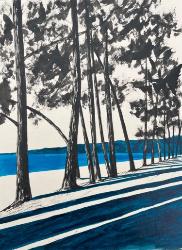 Painting titled "Plage du Cap Coz -…" by Frédéric Cadiou, Original Artwork, Ink