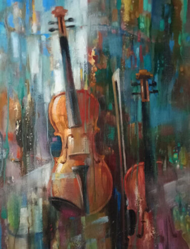绘画 标题为“Duet. Violins” 由Anatoly Tarabanov, 原创艺术品, 油 安装在木质担架架上