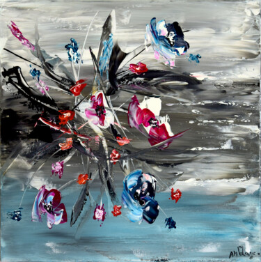 Картина под названием "Fleurs Joyeuses V" - Anne Marie Palaze, Подлинное произведение искусства, Акрил