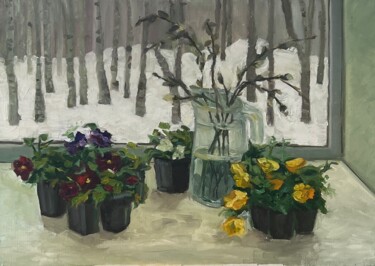 「Palm Sunday」というタイトルの絵画 Natalia Chernitsaによって, オリジナルのアートワーク, オイル 段ボールにマウント