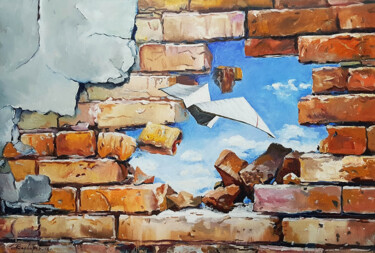 Painting titled "The wall" by Anatoly Varvarov, Original Artwork, Oil Mounted on Wood Stretcher frame