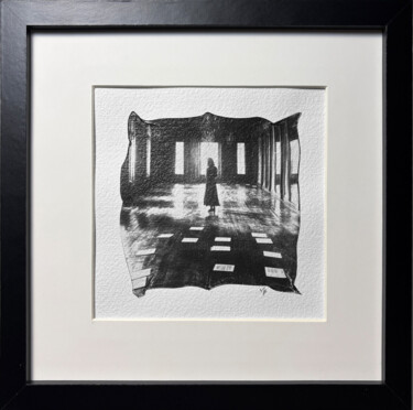 Woman writer with books, one-of-a-kind b&w polaroid art Photographie intitulée "Woman writer with b…" par Vladimir Borele, Œuvre d'art originale, Image générée par l'IA