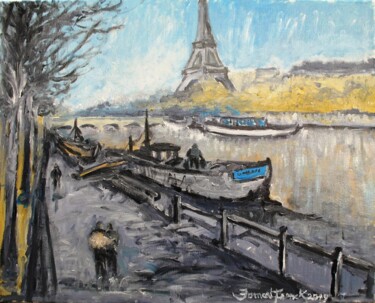 Ζωγραφική με τίτλο "Paris et la seine" από Franck Jamart, Αυθεντικά έργα τέχνης, Λάδι