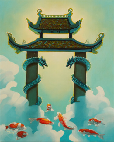Dragon gate Malarstwo zatytułowany „Dragon gate” autorstwa Yue Zeng, Oryginalna praca, Olej Zamontowany na Drewniana rama noszy