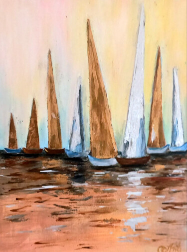 Sunset Sails Acrylic Painting -Tanya Shatseva stile Painting titled "Sunset Sails Acryli…" by Oksana Antonova, Original Artwork, Acrylic