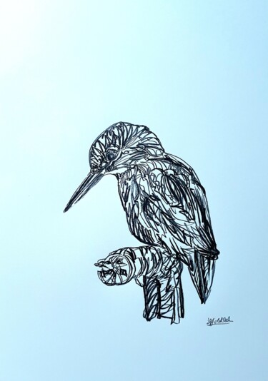 Disegno intitolato "Eisvogel auf Ast" da Anne Goldhahn, Opera d'arte originale, Matita