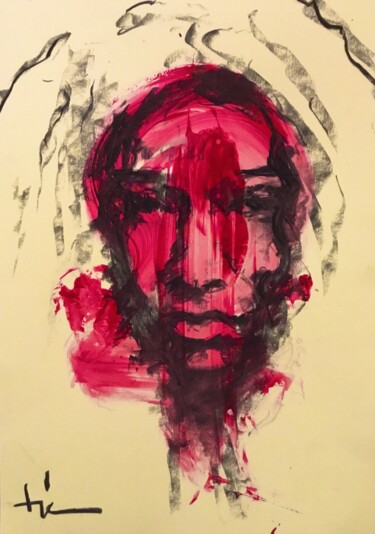 Disegno intitolato "Long Hair Girl" da Dominique Dève, Opera d'arte originale, Carbone