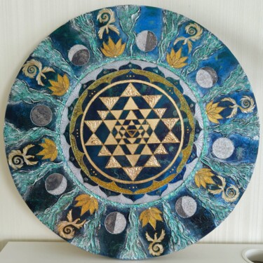 Schilderij getiteld "Mandala New World (…" door Oksana Gorbatova, Origineel Kunstwerk, Acryl Gemonteerd op Frame voor houten…