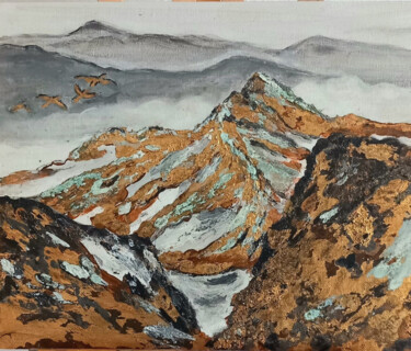 Acrylic painting "Mountain landscape", Snowy peak with birds 绘画 标题为“Acrylic painting "M…” 由Oksana Antonova, 原创艺术品, 丙烯
